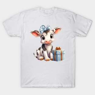 Baby Christmas Cow With Gift T-Shirt